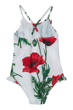 بدلة سباحة هابي جاردن بتصميم قطعة واحدة ونقشة زهور الخشخاش